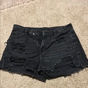 Distressed Black Denim Shorts